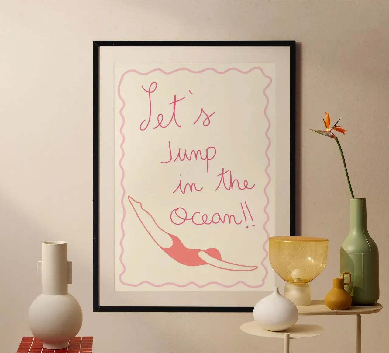 Let's Jump In the Ocean Minimalist Art poster by vintagepod