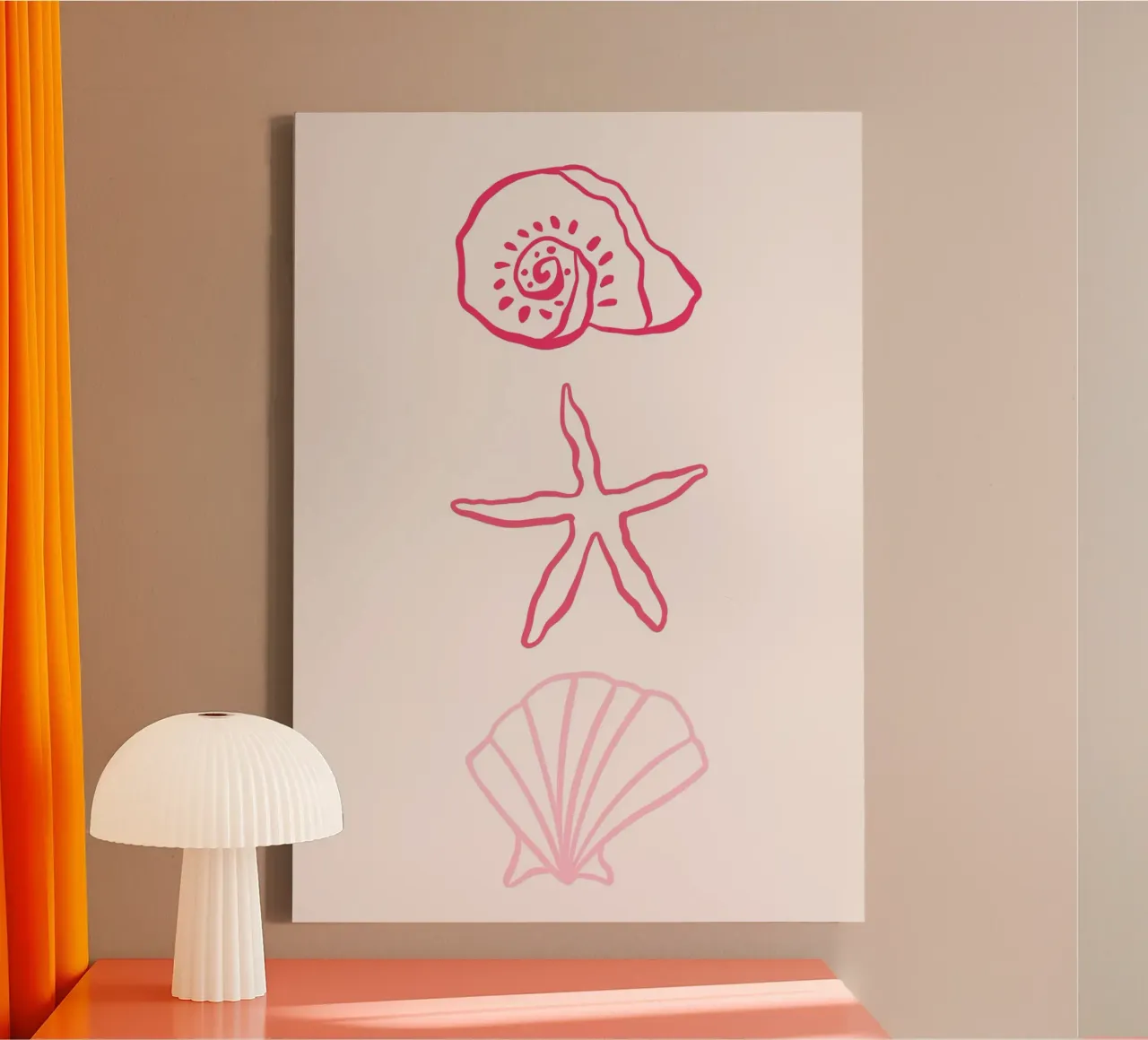 Seashells & Starfish Minimalist Art Print canvas with Floater frame by vintagepod