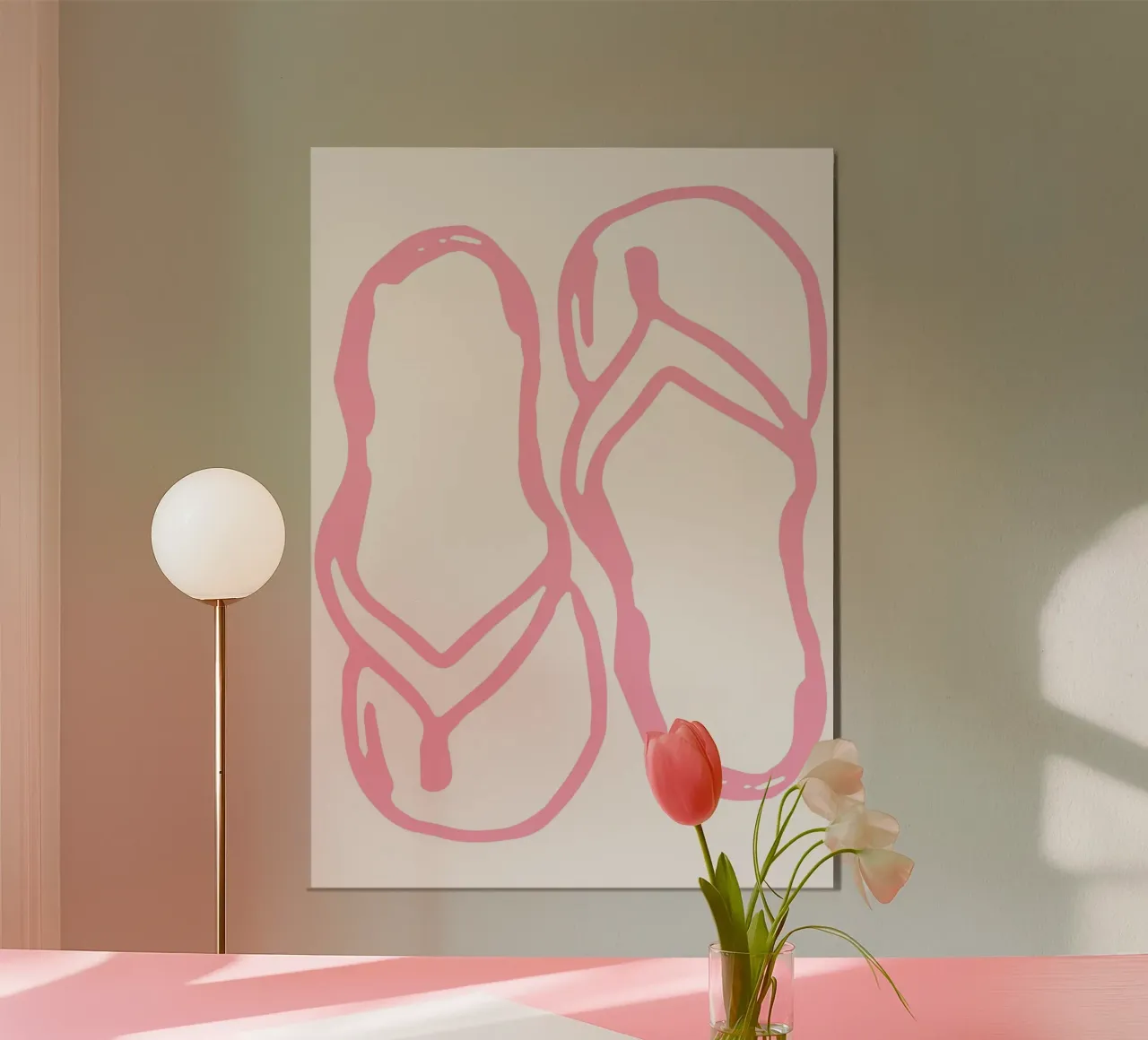 Stampa artistica della linea Minimalist Pink Flip Flops poster da vintagepod