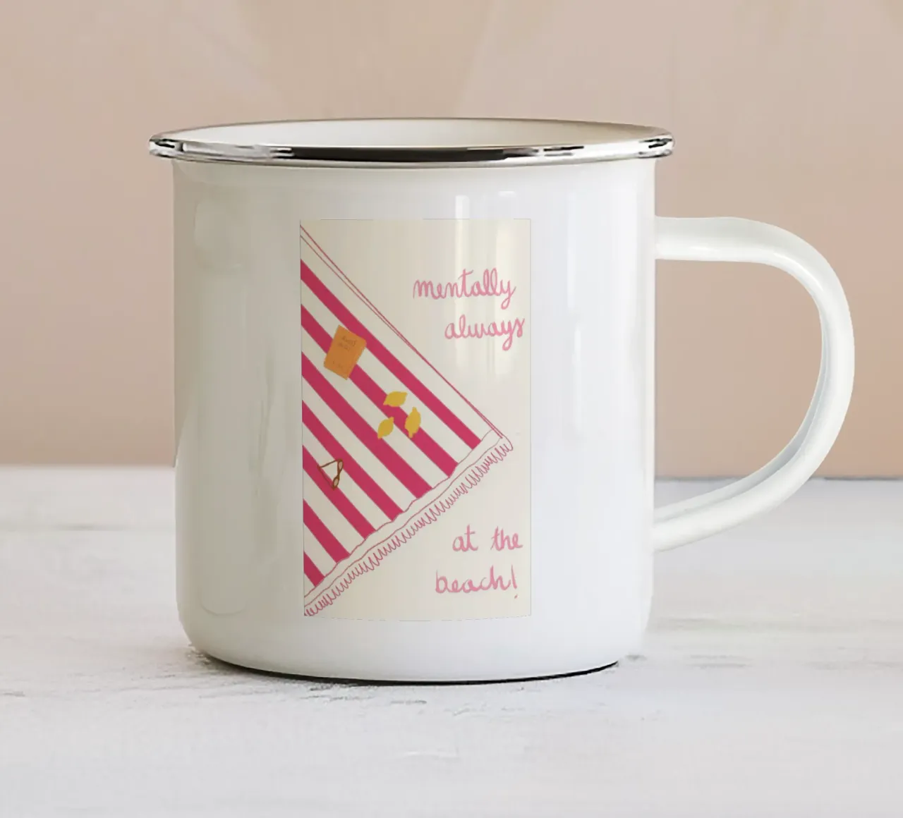 Arte retrò Mentally Always at the Beach tazza in smalto da vintagepod