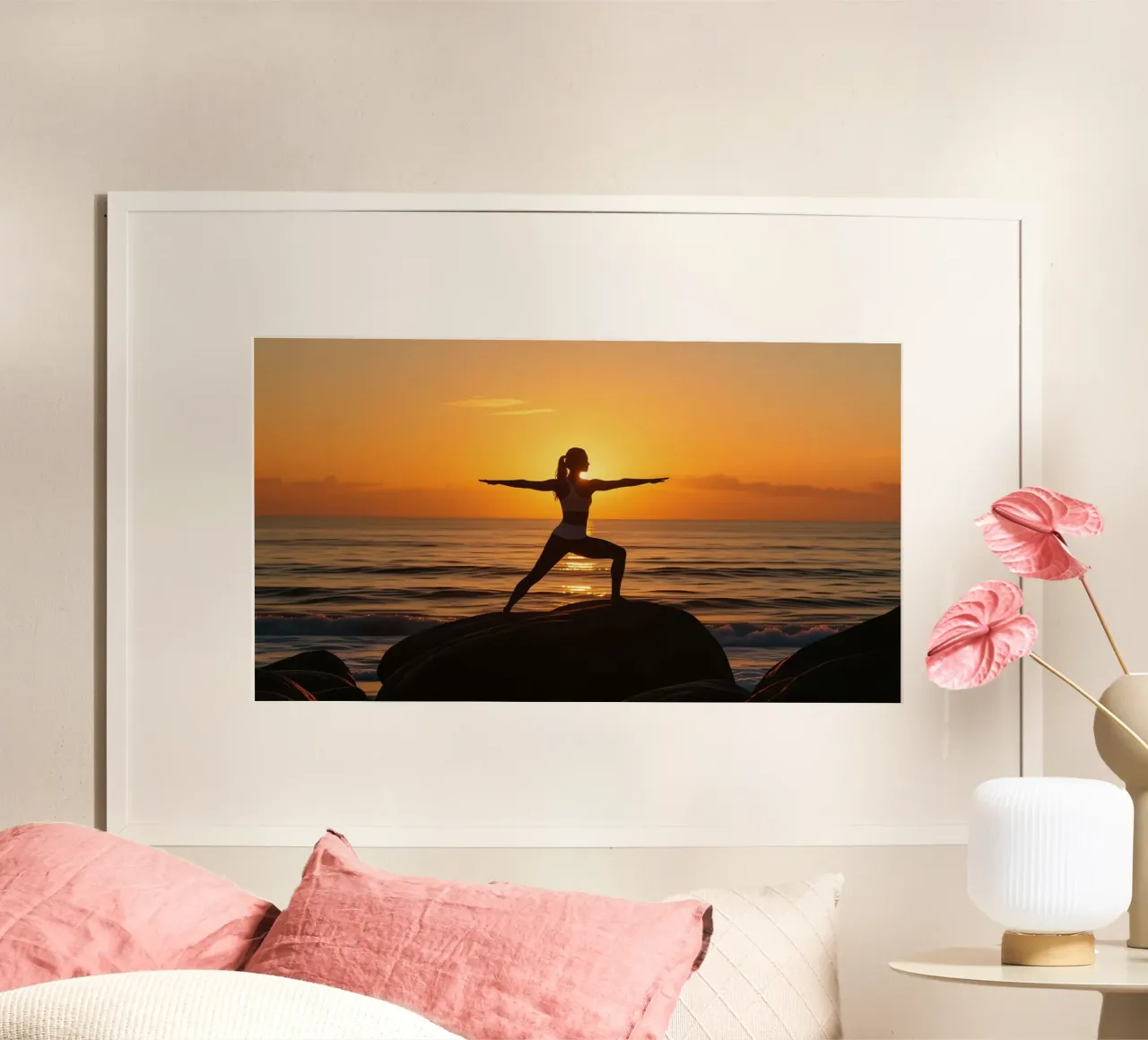 Donna che pratica il kata all'alba poster da Magic Screen