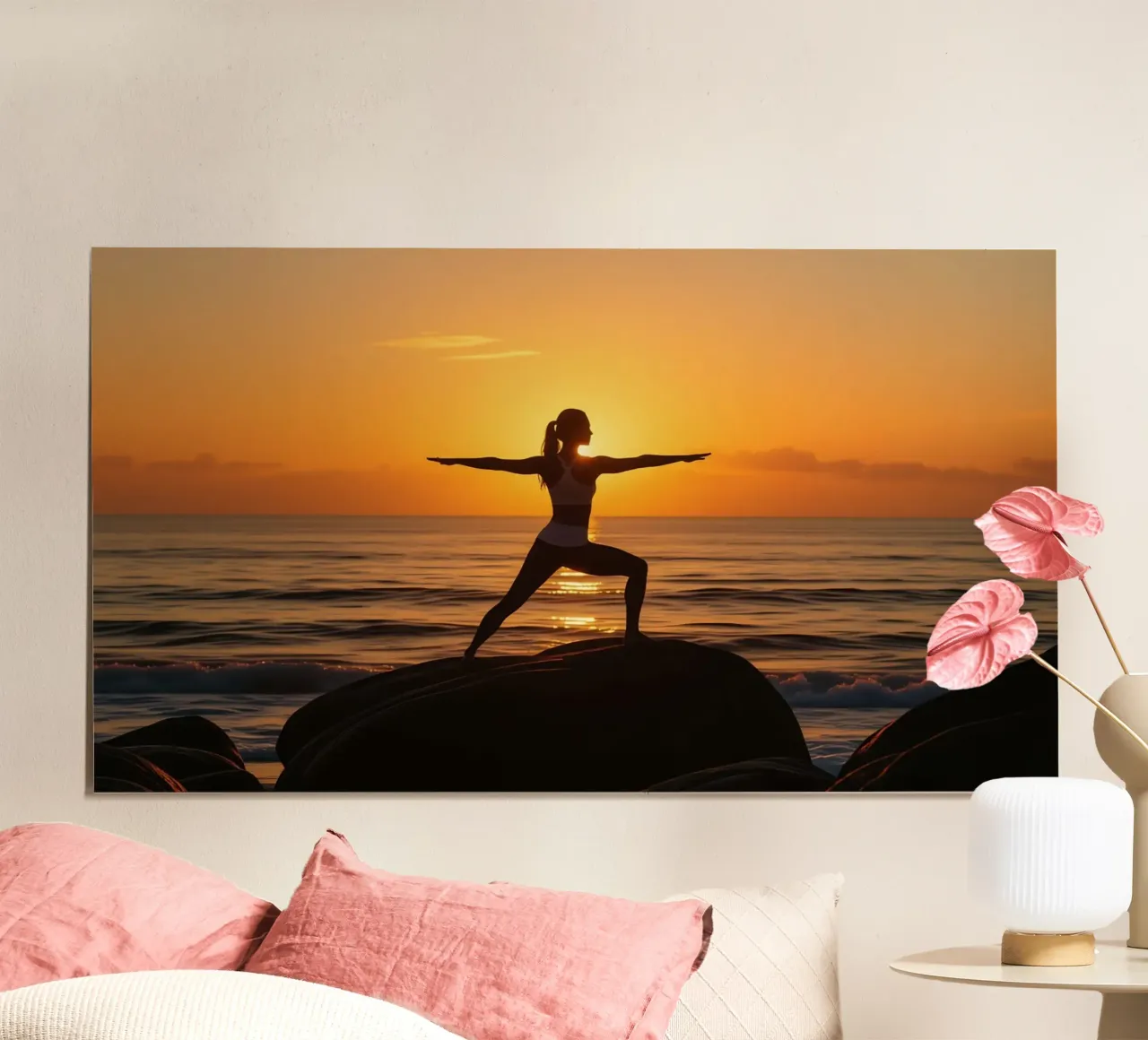 Donna che pratica il kata all'alba poster da Magic Screen