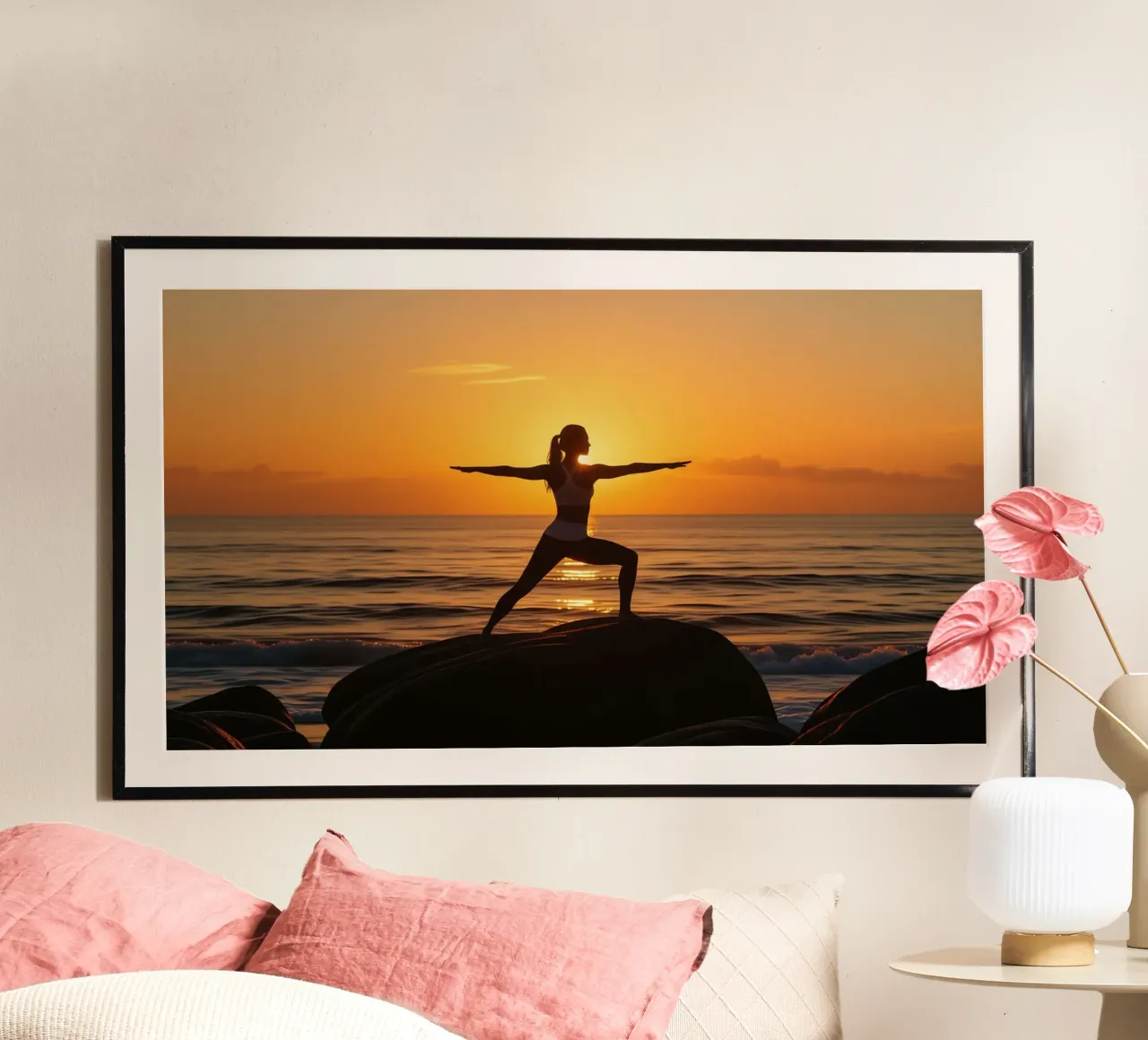 Donna che pratica il kata all'alba poster da Magic Screen