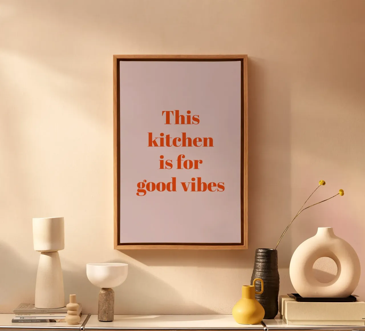 This kitchen is for good vibes canvas met Baklijst van Typo Designs