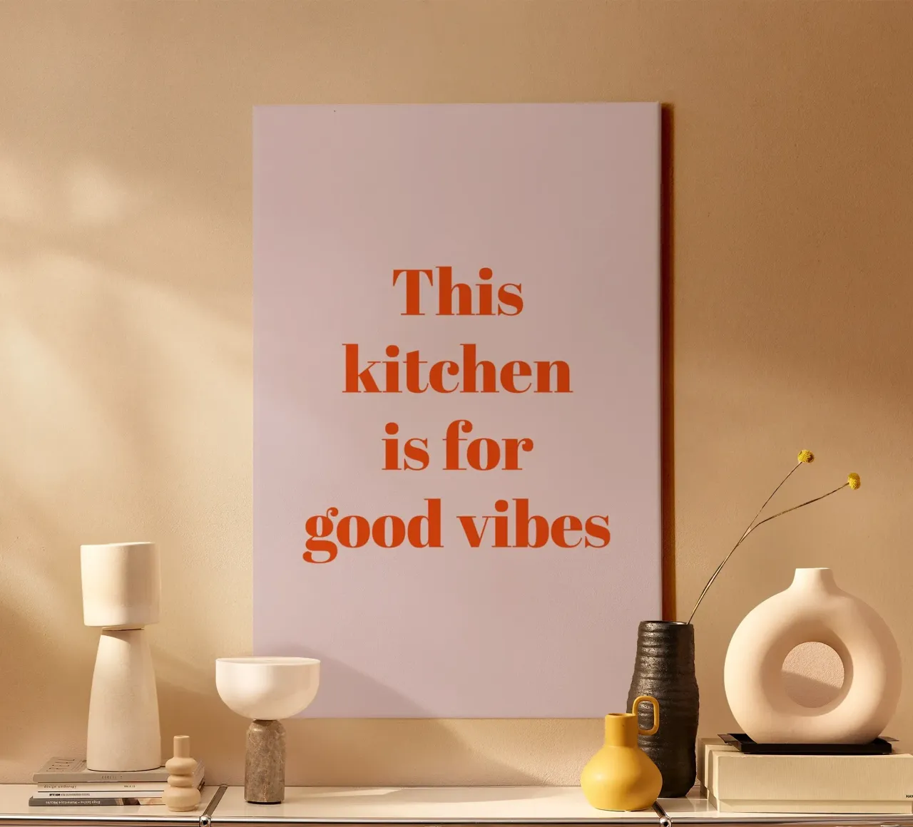 This kitchen is for good vibes canvas met Baklijst van Typo Designs
