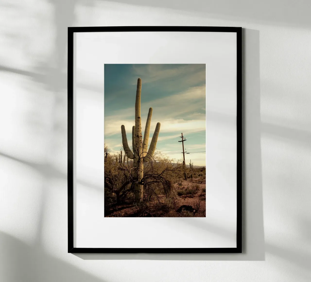 Cactus Saguaro nel deserto dell'Arizona poster con telaio in legno da Finch & Frames