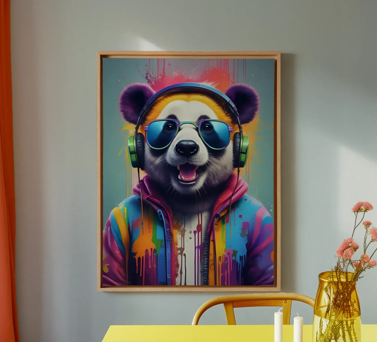 Panda happy music art tela con Cornice a cassetta da MakArena