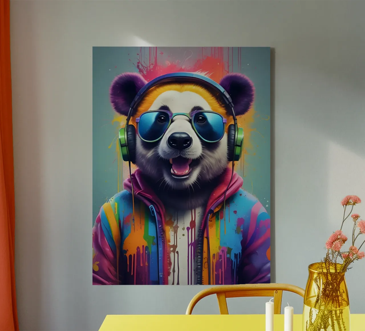 Panda happy music art tela con Cornice a cassetta da MakArena