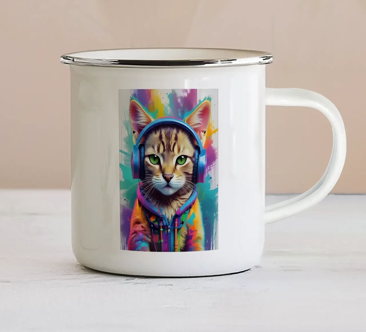 Piccolo gatto music art tazza in smalto da MakArena