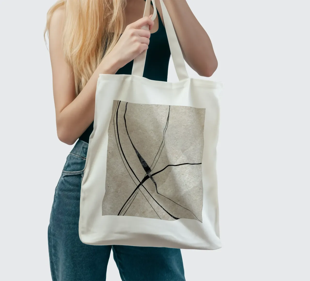 Minimalist Abstract Line Art on Textured Background borsa in juta da Artbyvo