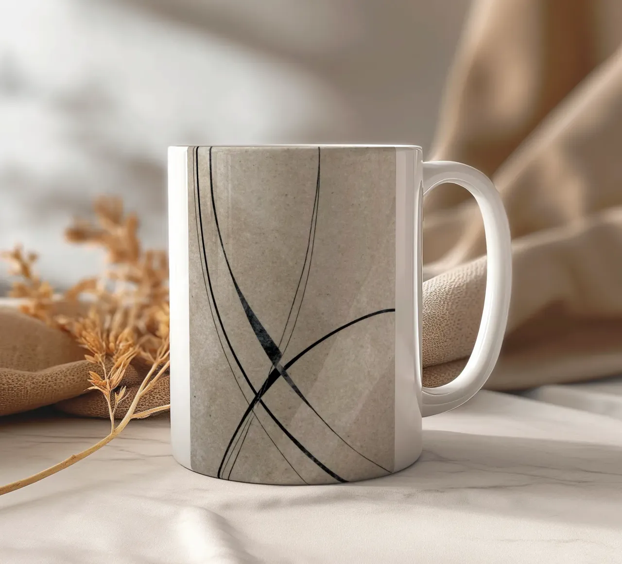 Minimalist Abstract Line Art on Textured Background tazza in ceramica da Artbyvo
