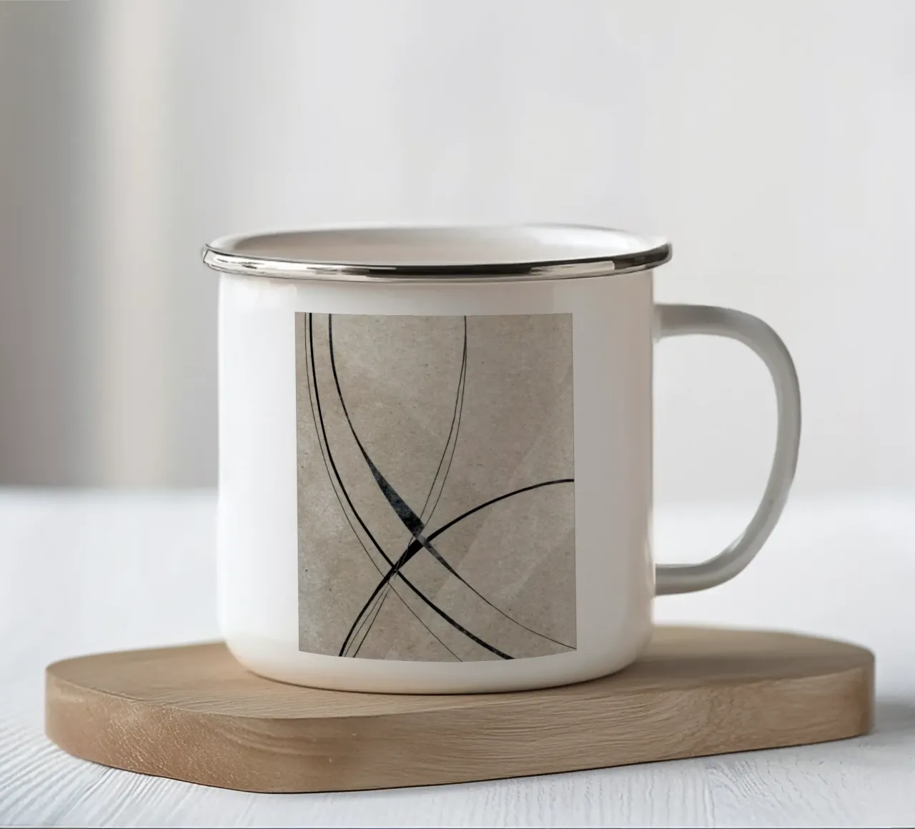 Minimalist Abstract Line Art on Textured Background tazza in smalto da Artbyvo