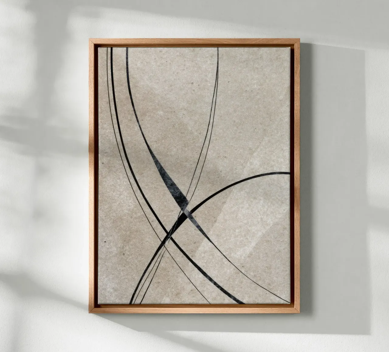 Minimalist Abstract Line Art on Textured Background lienzo con Marco flotante de Artbyvo