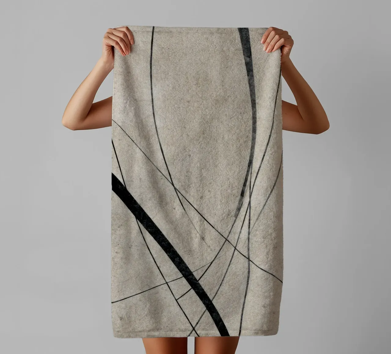 Abstract Minimalist Line Art on Neutral Background towel by Artbyvo