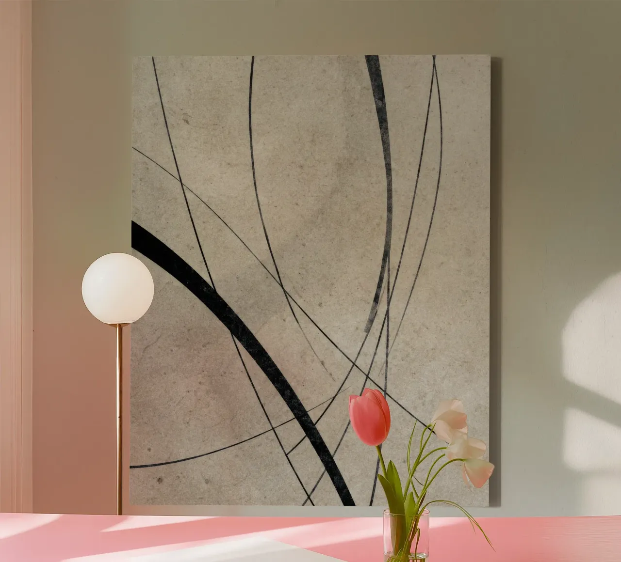 Abstract Minimalist Line Art on Neutral Background canvas with Floater frame by Artbyvo