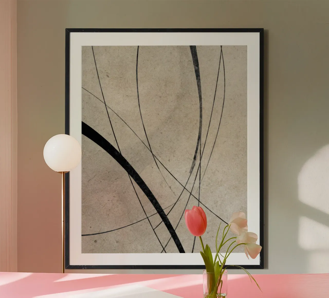 Abstract Minimalist Line Art on Neutral Background poster by Artbyvo