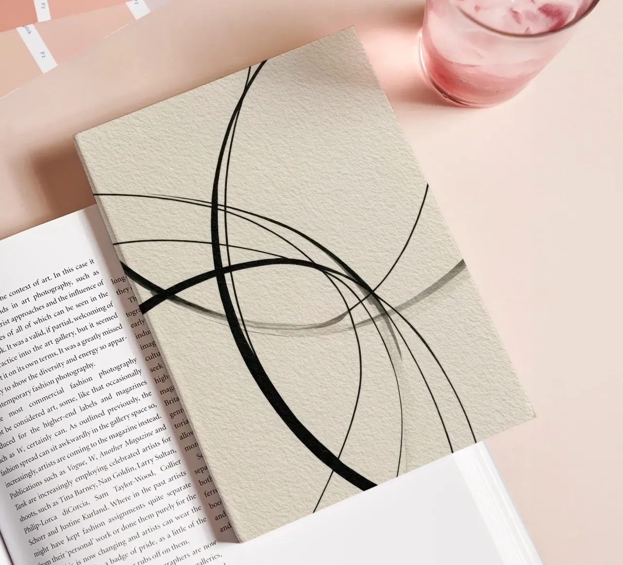 Minimalist Abstract Line Art on Beige Canvas notebook by Artbyvo
