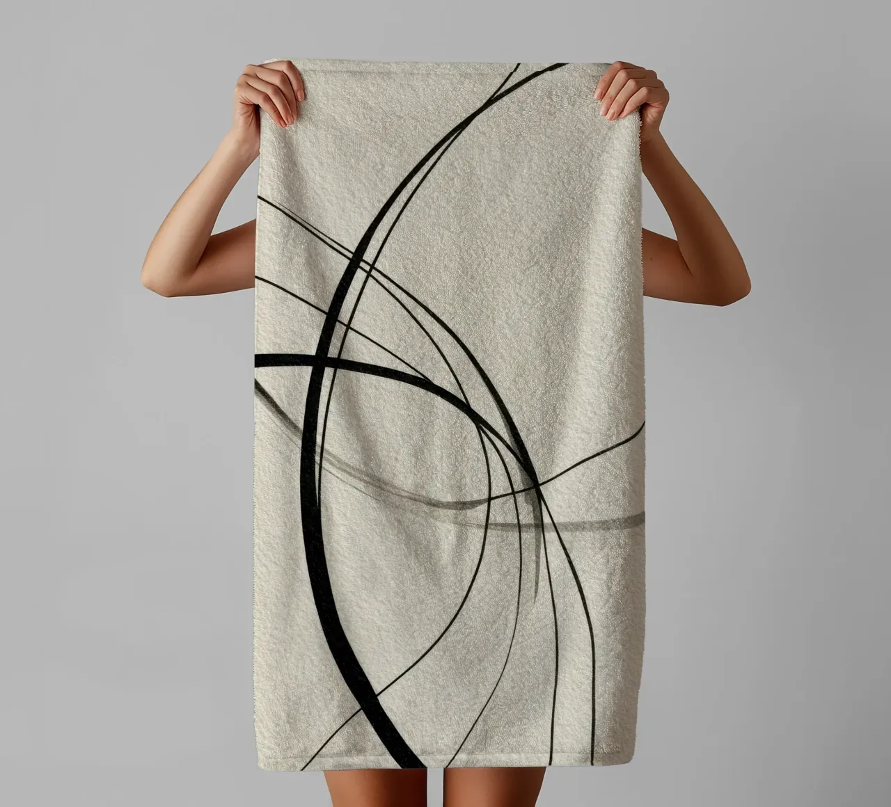 Minimalist Abstract Line Art on Beige Canvas towel by Artbyvo