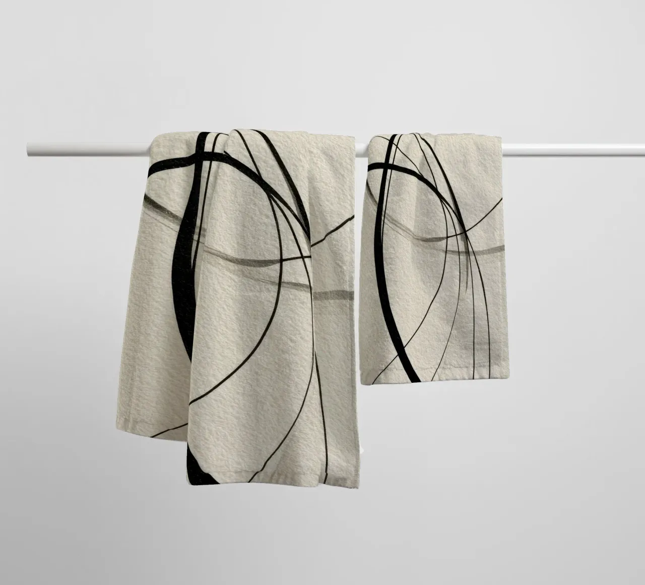 Minimalist Abstract Line Art on Beige Canvas towel by Artbyvo