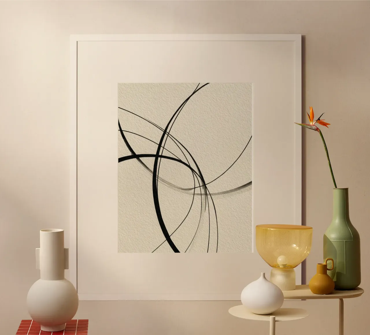 Minimalist Abstract Line Art on Beige Canvas poster by Artbyvo