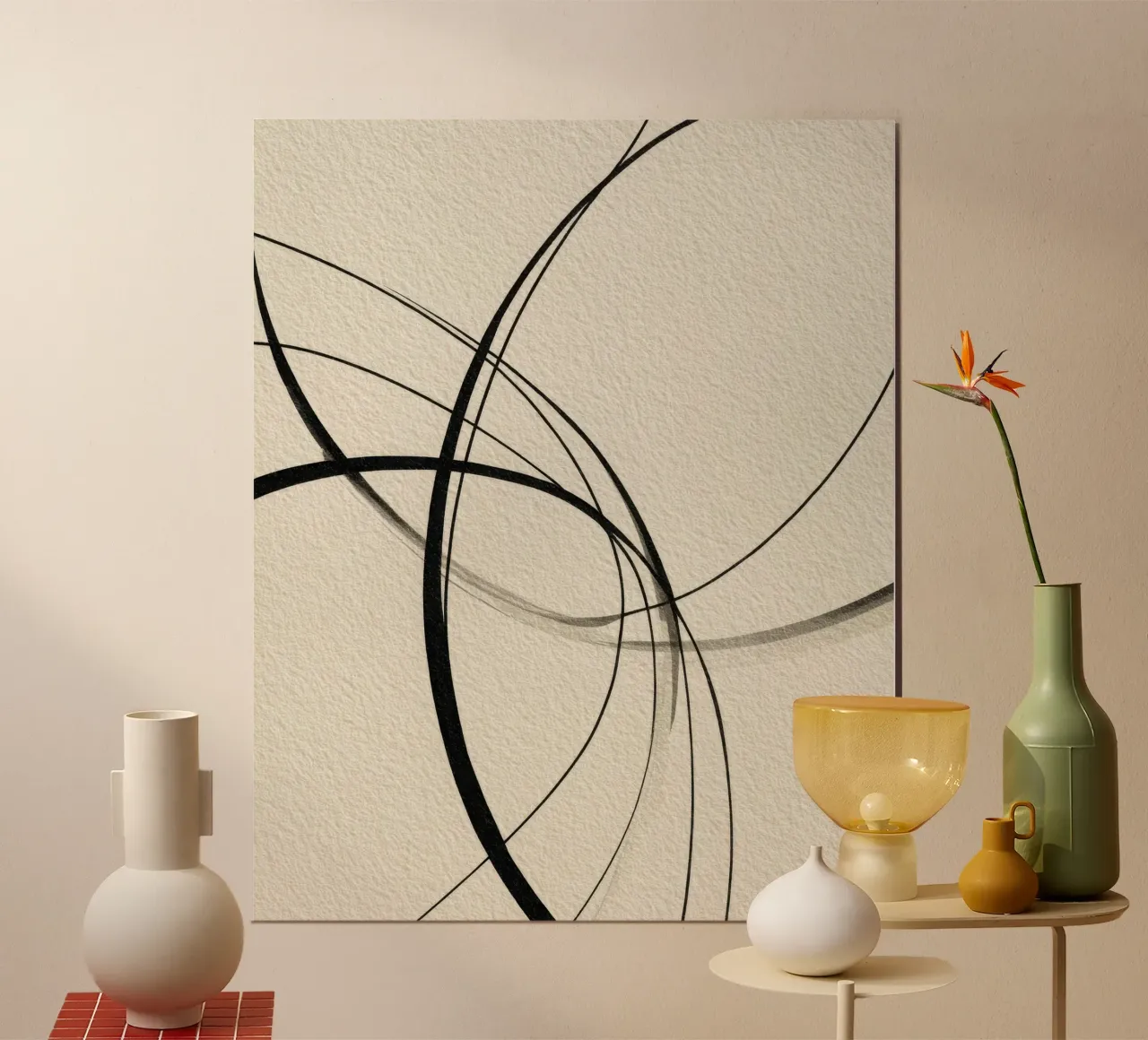 Minimalist Abstract Line Art on Beige Canvas poster by Artbyvo