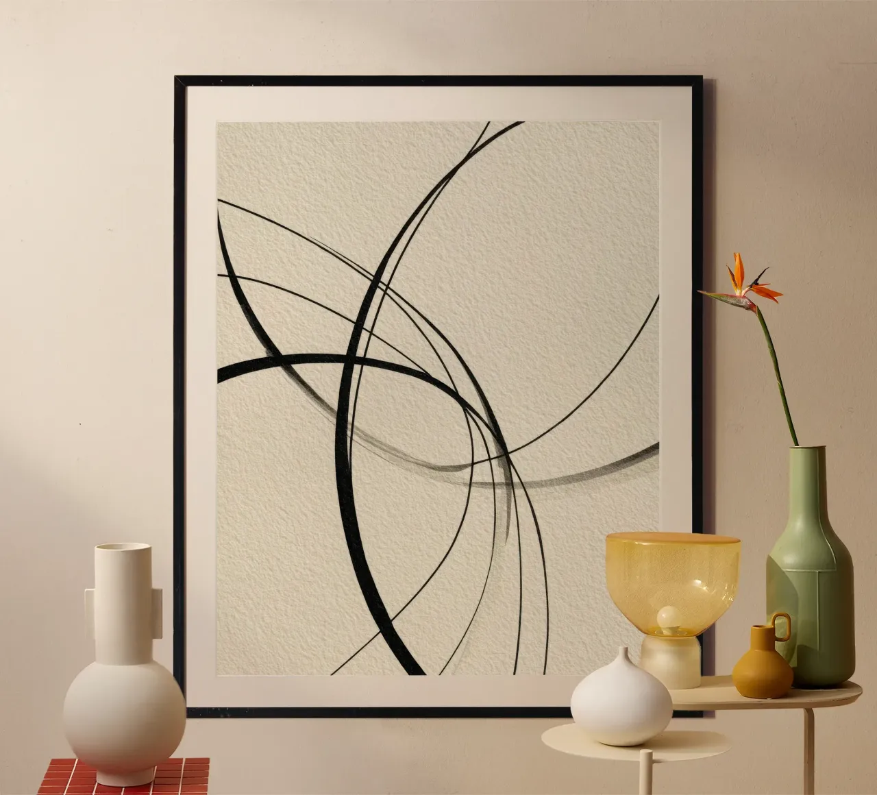Minimalist Abstract Line Art on Beige Canvas poster by Artbyvo