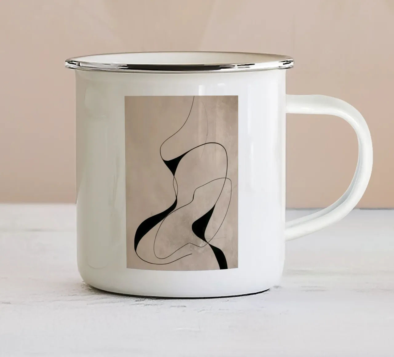 Composizione astratta di linee minimaliste su sfondo beige tazza in smalto da Artbyvo