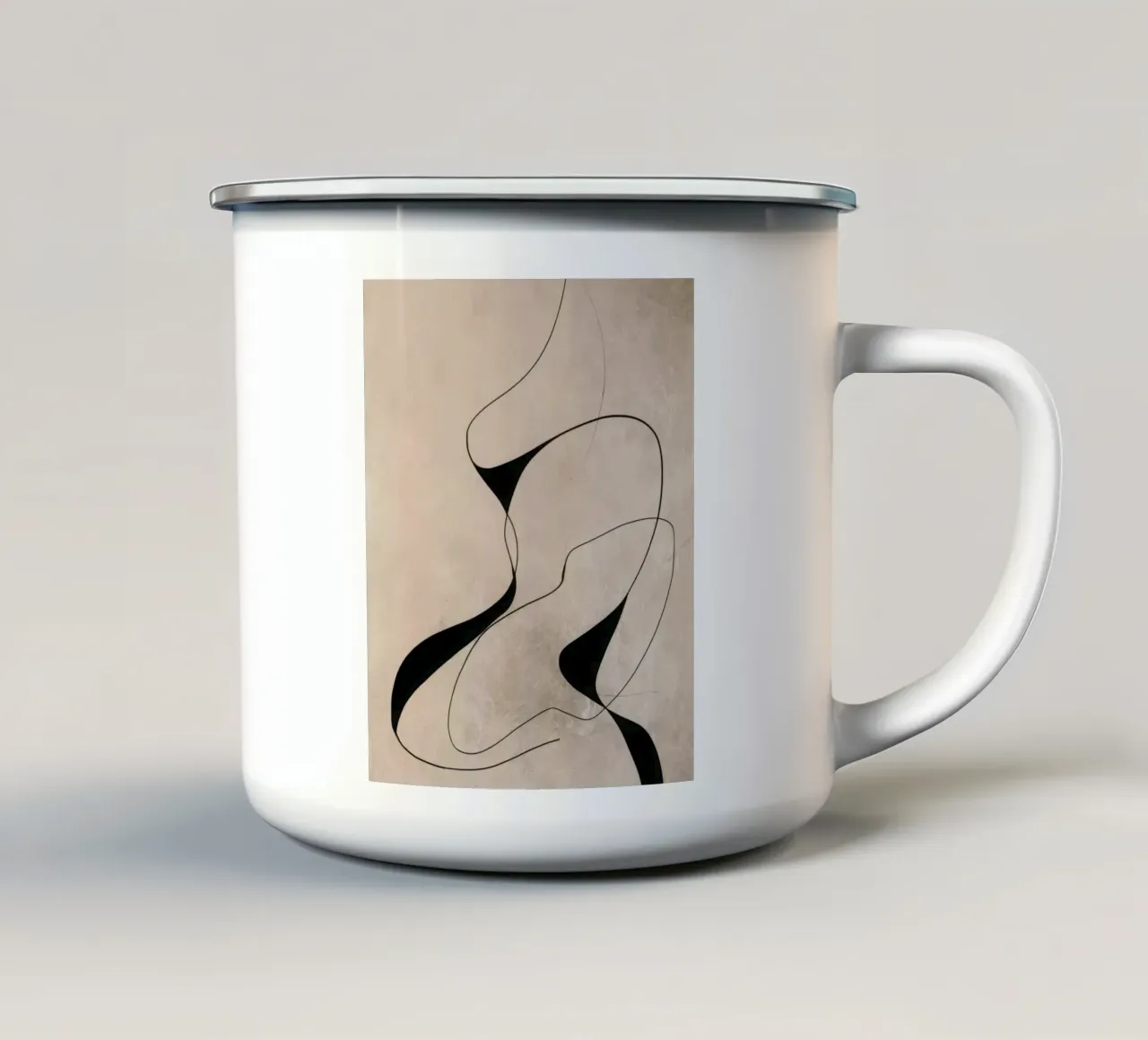 Composizione astratta di linee minimaliste su sfondo beige tazza in smalto da Artbyvo