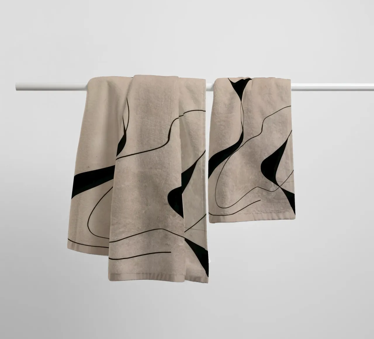 Abstract Minimalist Line Composition on Beige Background towel by Artbyvo