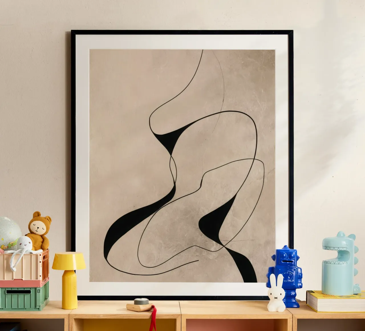 Abstract Minimalist Line Composition on Beige Background poster by Artbyvo