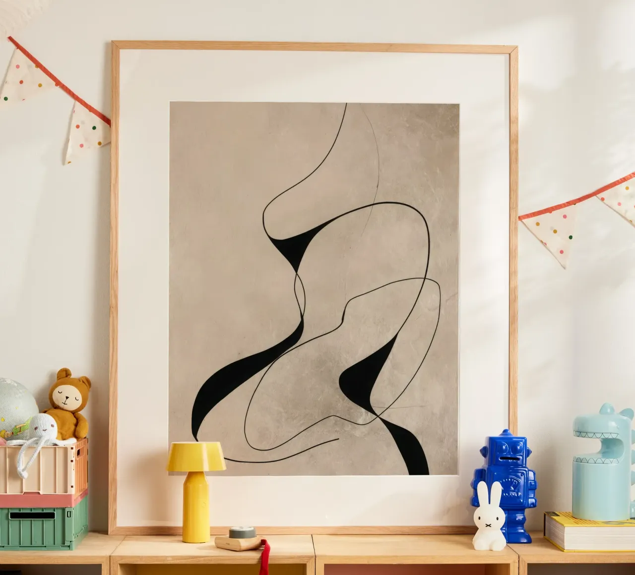 Abstract Minimalist Line Composition on Beige Background poster by Artbyvo