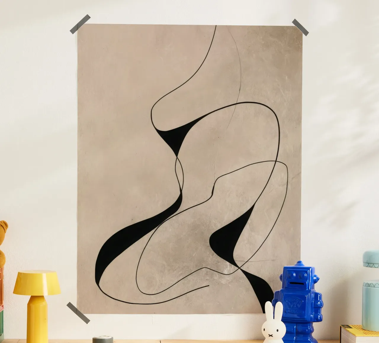 Abstract Minimalist Line Composition on Beige Background poster by Artbyvo