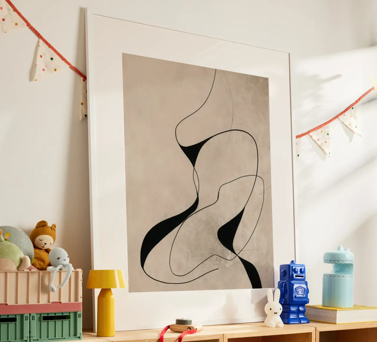 Abstract Minimalist Line Composition on Beige Background poster by Artbyvo