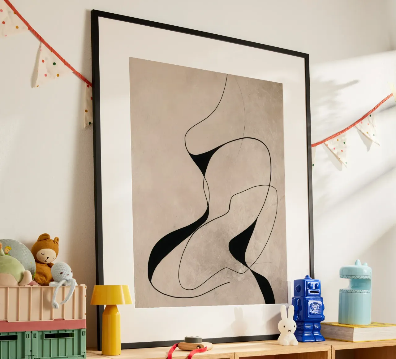 Abstract Minimalist Line Composition on Beige Background poster by Artbyvo