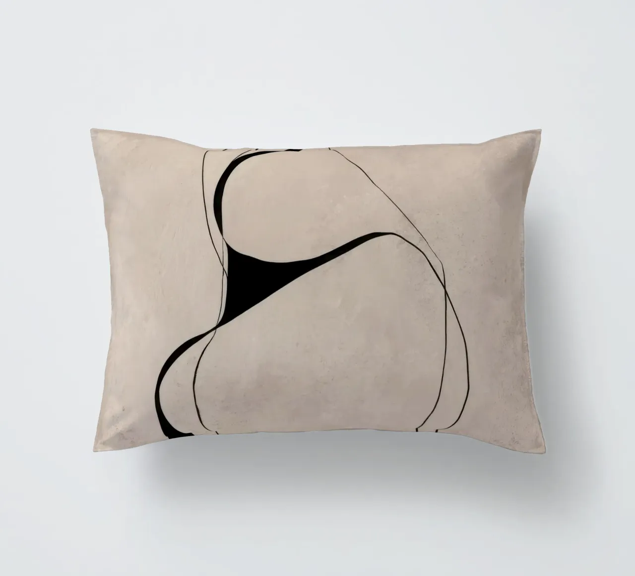 Linee nere astratte e minimaliste su tela neutra cuscino da Artbyvo