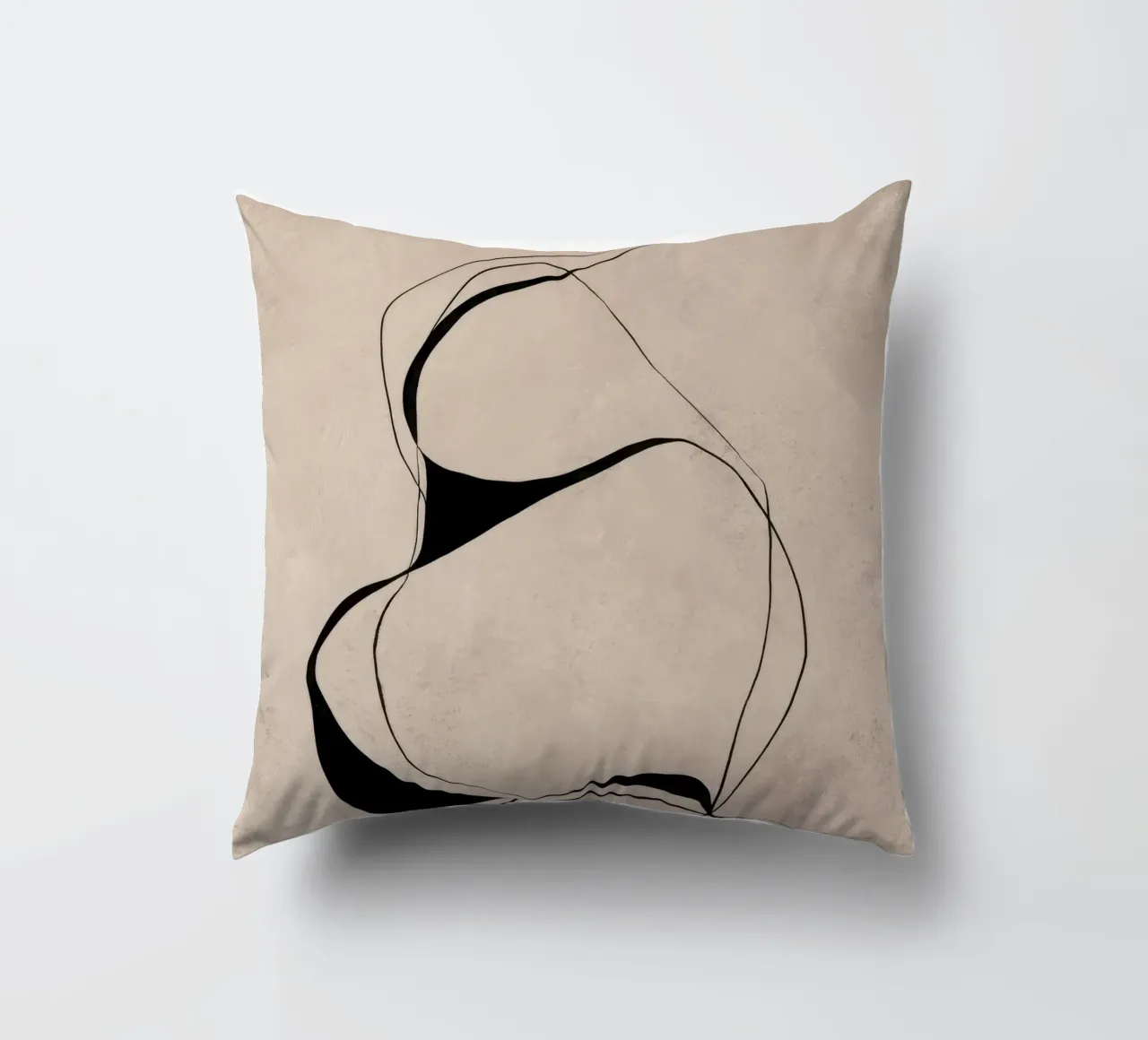 Linee nere astratte e minimaliste su tela neutra cuscino da Artbyvo