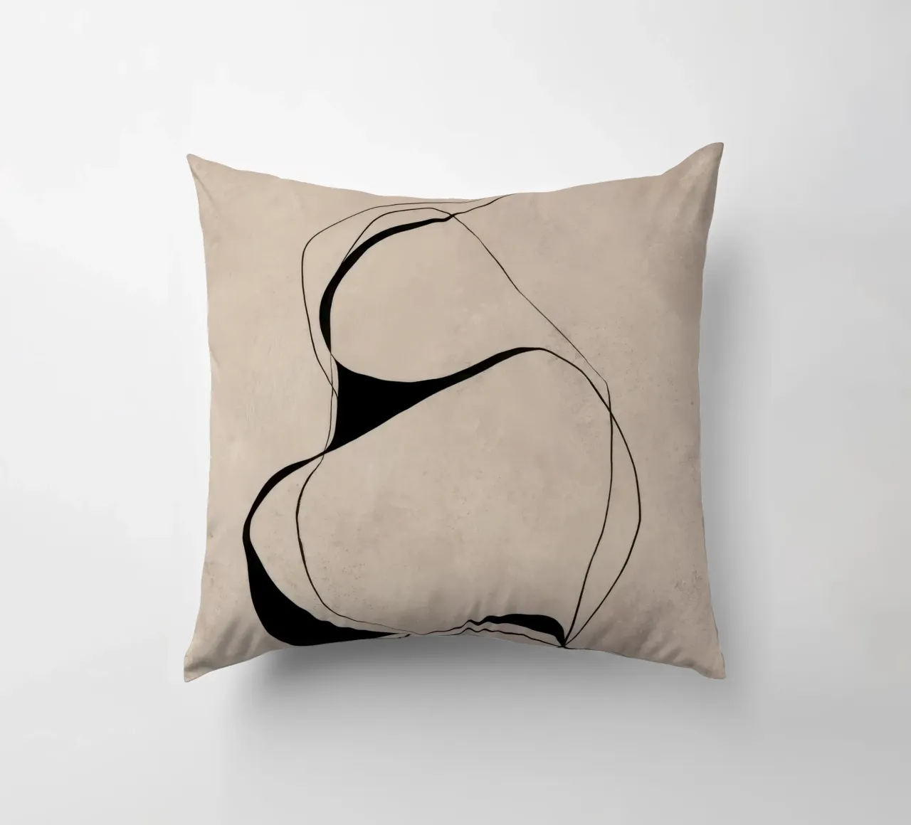 Linee nere astratte e minimaliste su tela neutra cuscino da Artbyvo