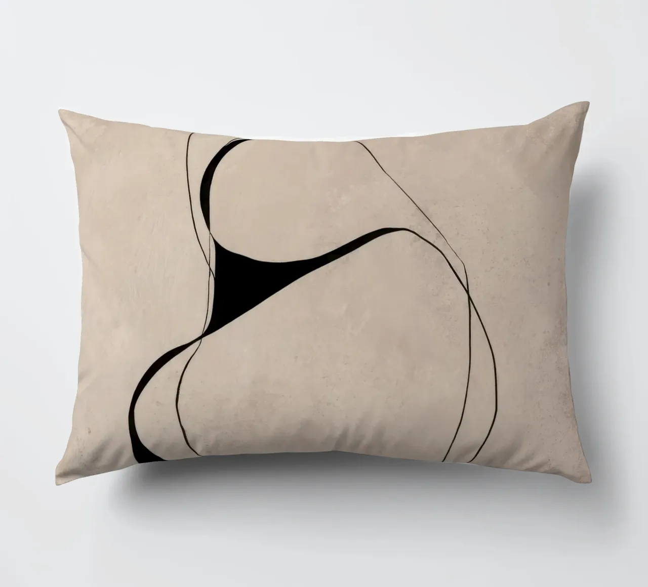 Linee nere astratte e minimaliste su tela neutra cuscino da Artbyvo
