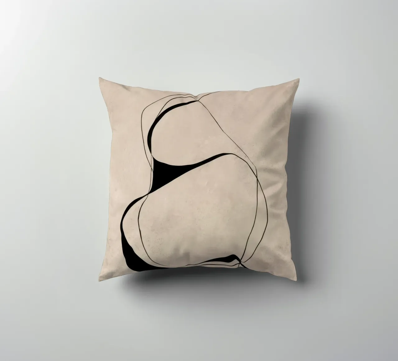 Linee nere astratte e minimaliste su tela neutra cuscino da Artbyvo