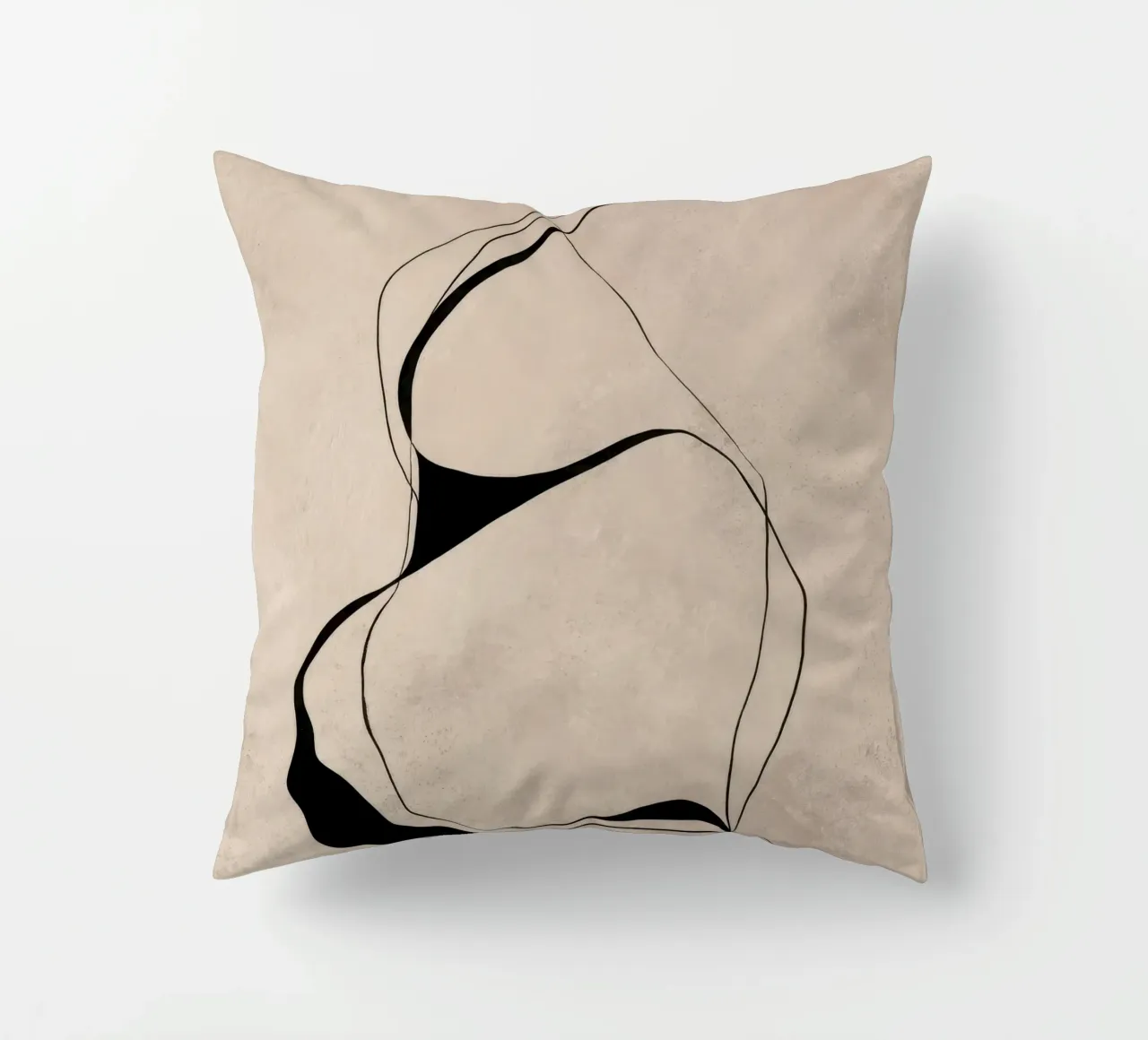 Linee nere astratte e minimaliste su tela neutra cuscino da Artbyvo