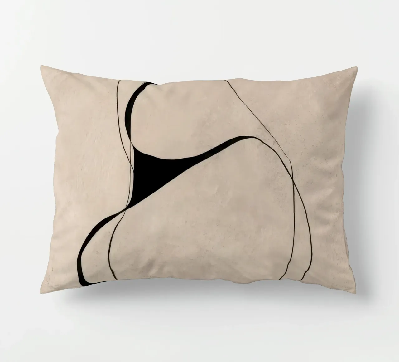 Linee nere astratte e minimaliste su tela neutra cuscino da Artbyvo