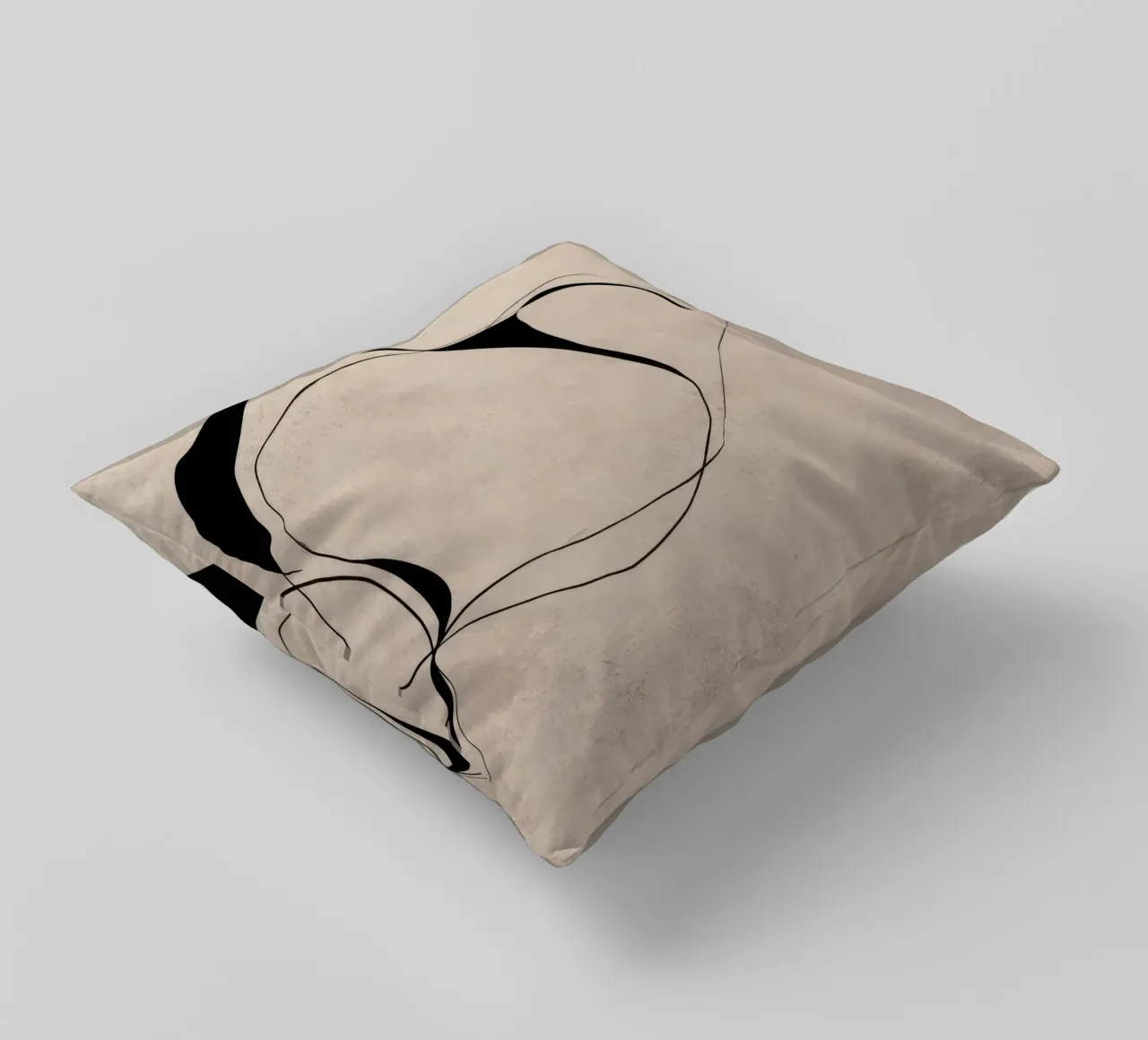 Linee nere astratte e minimaliste su tela neutra cuscino da Artbyvo