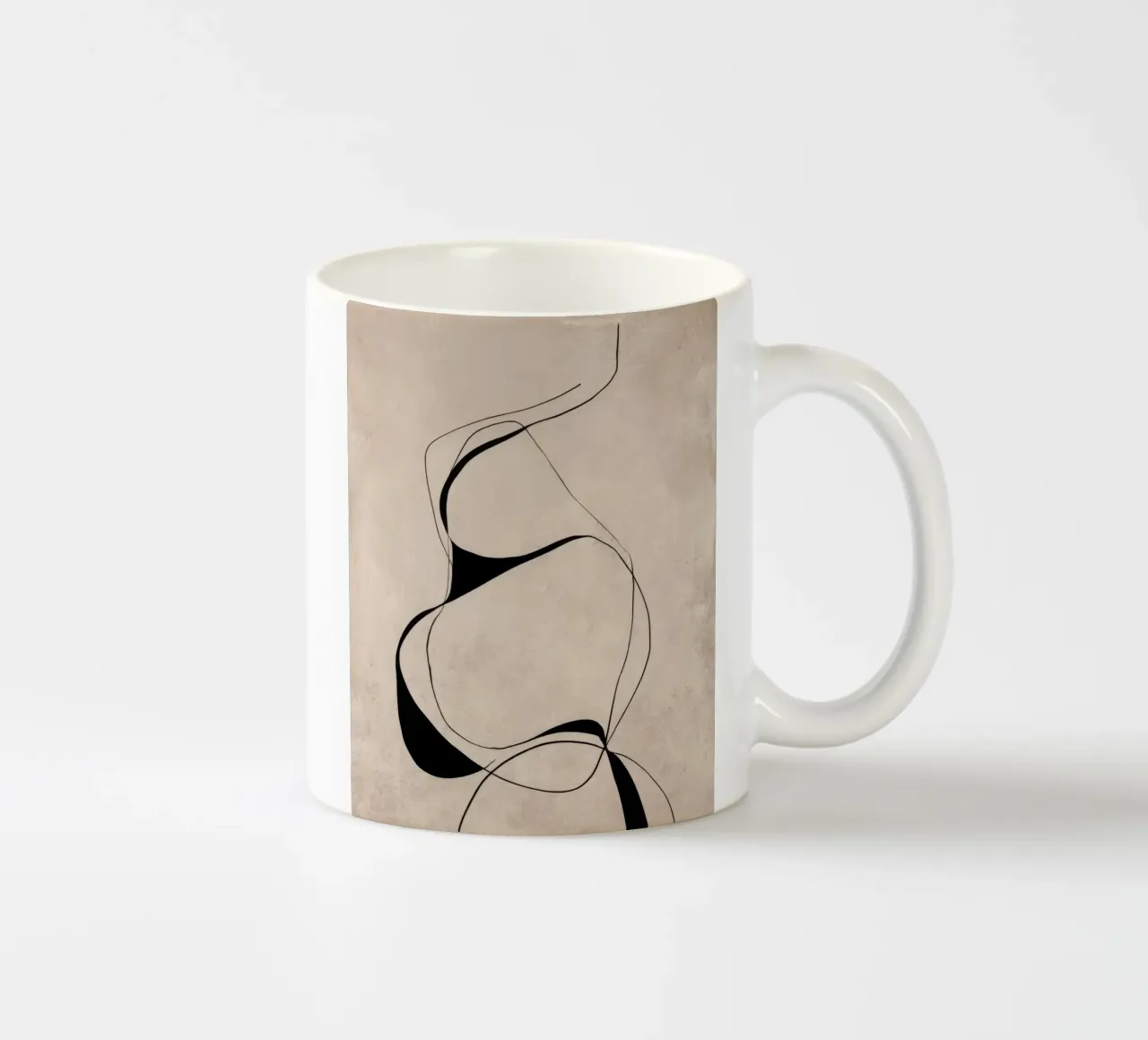 Linee nere astratte e minimaliste su tela neutra tazza in ceramica da Artbyvo