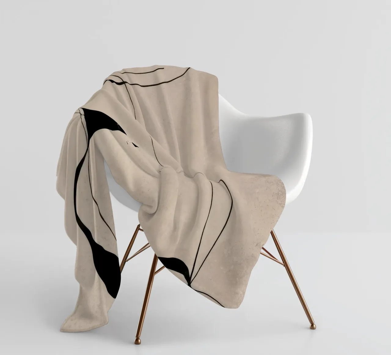 Abstract Minimalist Black Lines on Neutral Canvas fleece blanket by Artbyvo