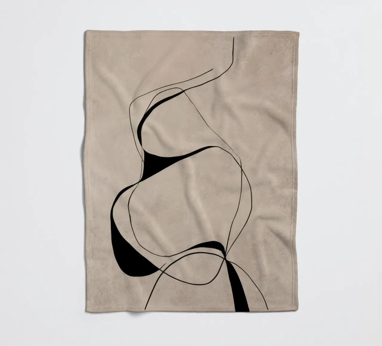 Abstract Minimalist Black Lines on Neutral Canvas fleece blanket by Artbyvo
