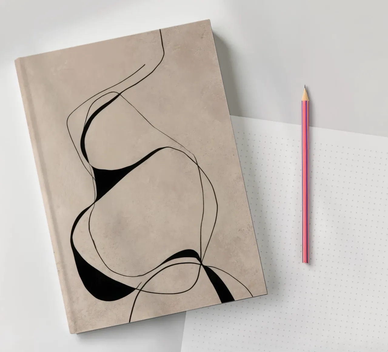 Abstract Minimalist Black Lines on Neutral Canvas notebook by Artbyvo