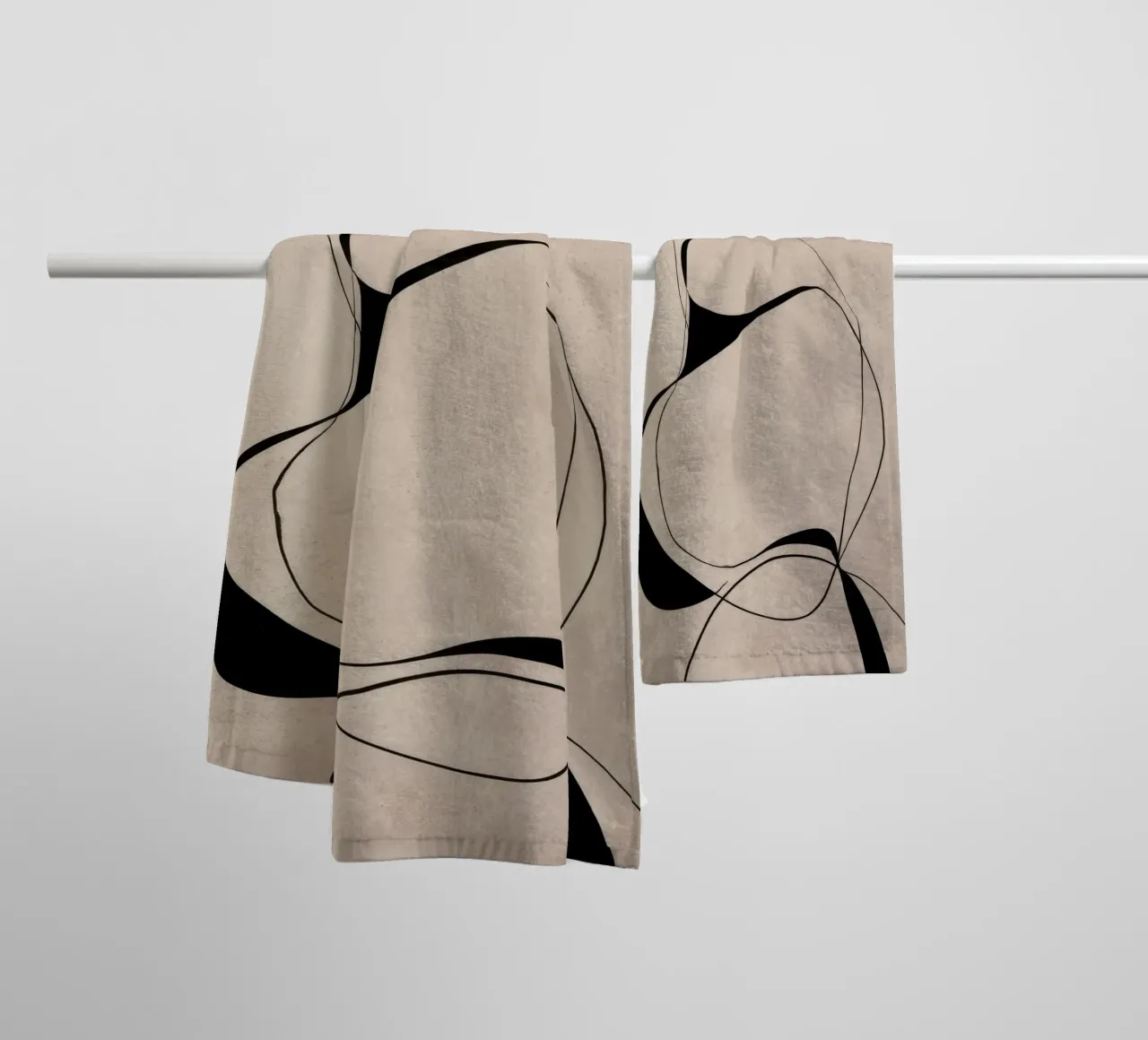 Abstract Minimalist Black Lines on Neutral Canvas towel by Artbyvo