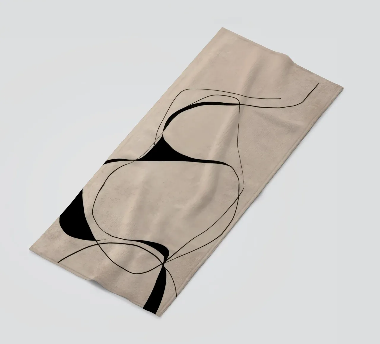 Linee nere astratte e minimaliste su tela neutra telo mare da Artbyvo