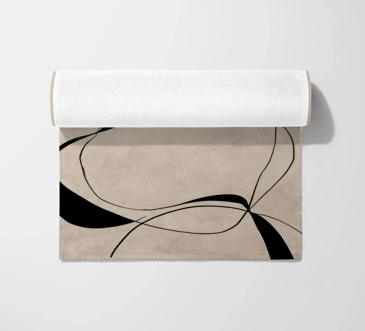Linee nere astratte e minimaliste su tela neutra telo mare da Artbyvo
