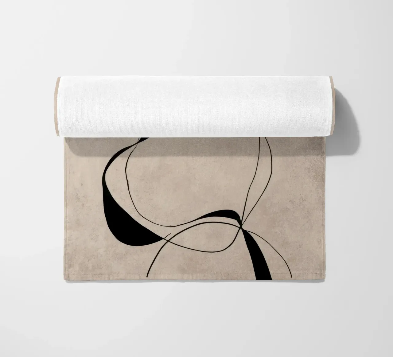 Linee nere astratte e minimaliste su tela neutra telo mare da Artbyvo